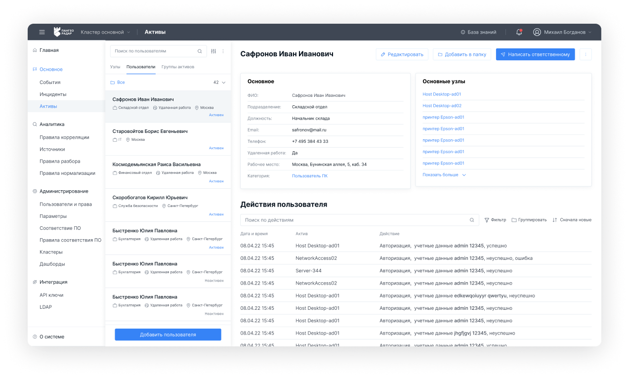 Дизайн интерфейса платформы кибер­безопасности. Активы. 